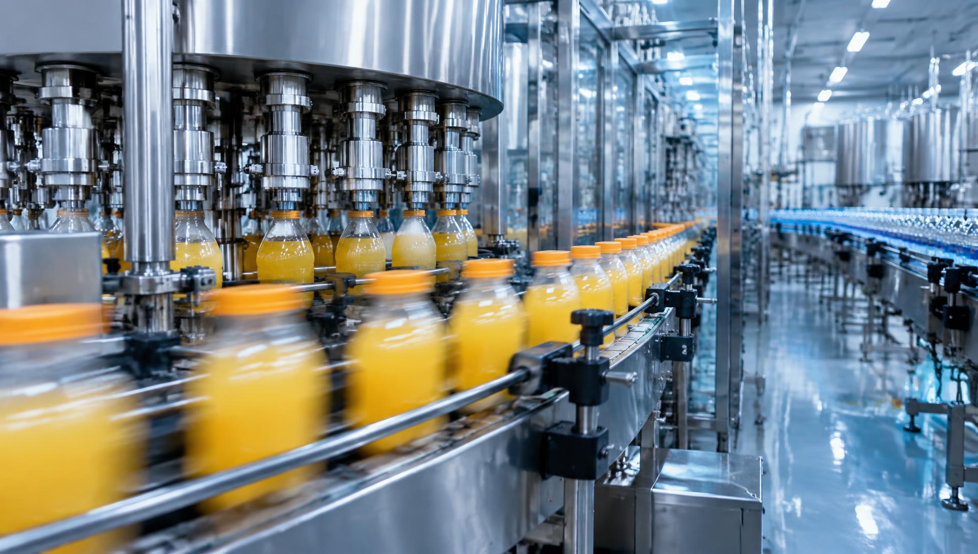 High-speed bottling line inside a food and beverage plant