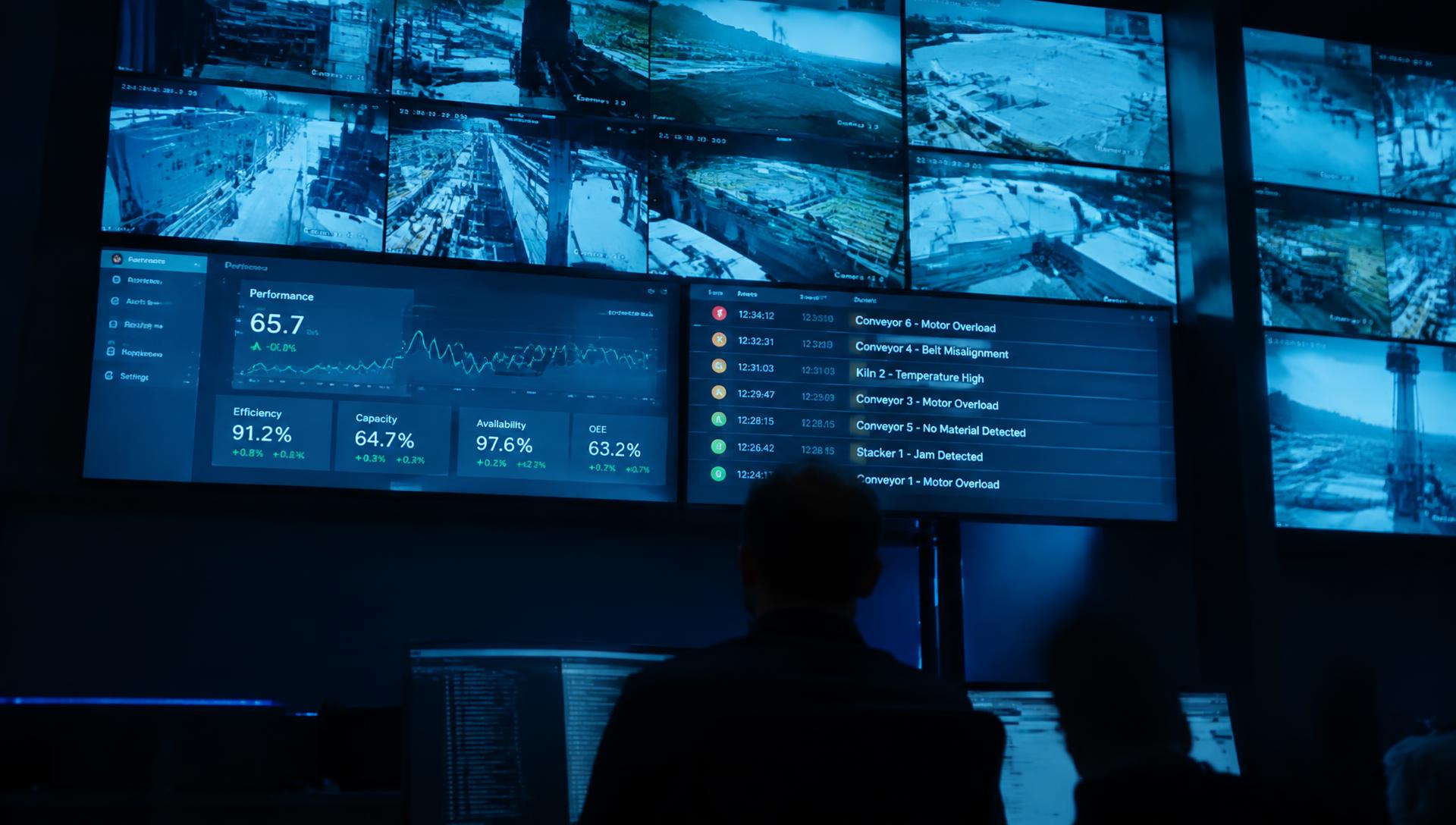 Monitoring hub with live video feeds and asset performance dashboards